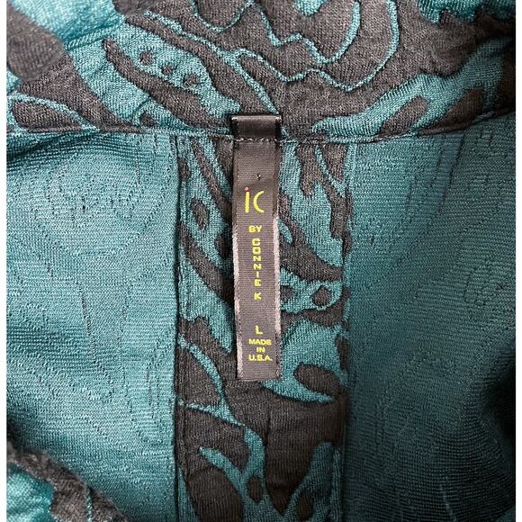 IC Connie Collection Teal Black Toggle Button Lagenlook Tapestry Jacket Sz Large - Picture 7 of 8